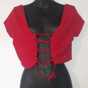 ❤Red Lace Up Top